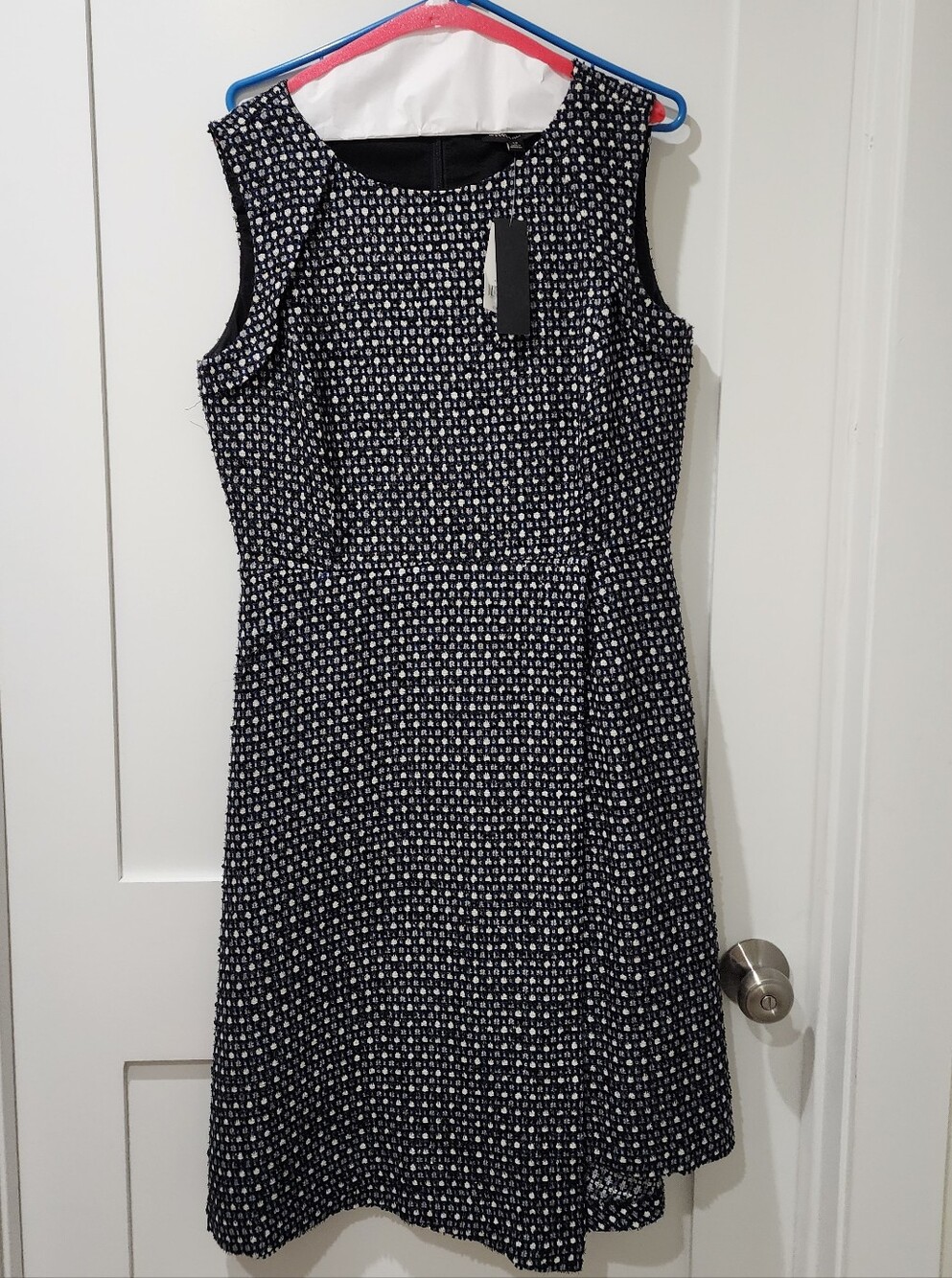 Womens Black, Blue and White Sleeveless A-Line Dress
